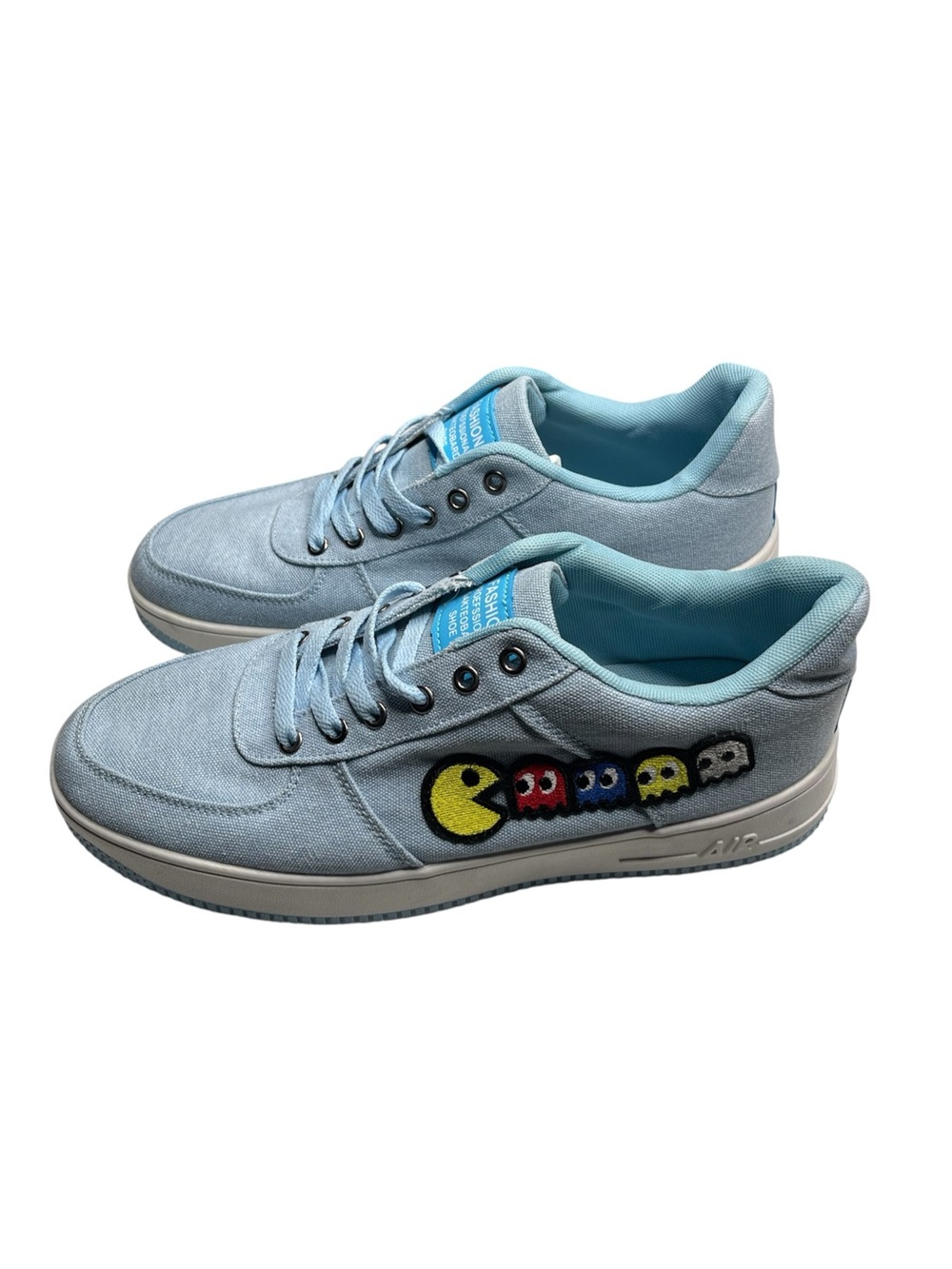 Light Blue Canvas Sneakers with Pac-Man Patch Fashion - Picture 4 of 8